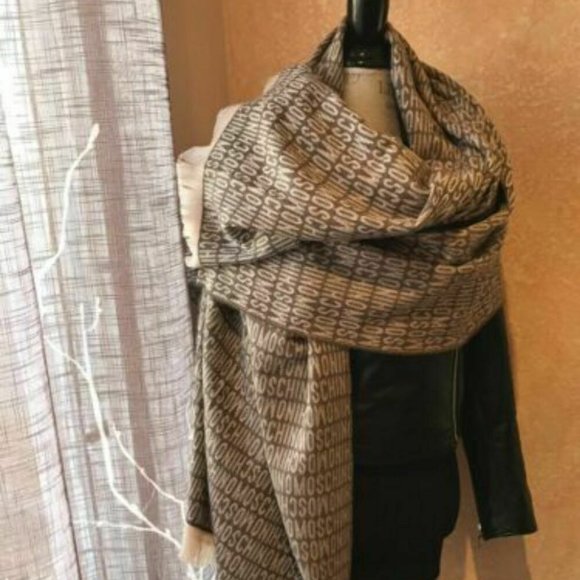Moschino Logo Wool Scarf Shawl Women's Brown - Picture 1 of 10
